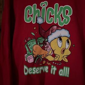 Tweety Bird Red and Green Long Sleeve sweater size Large